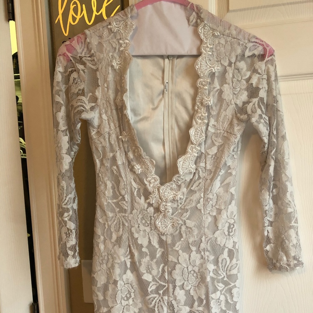 White lace, deep plunge, shorts romper